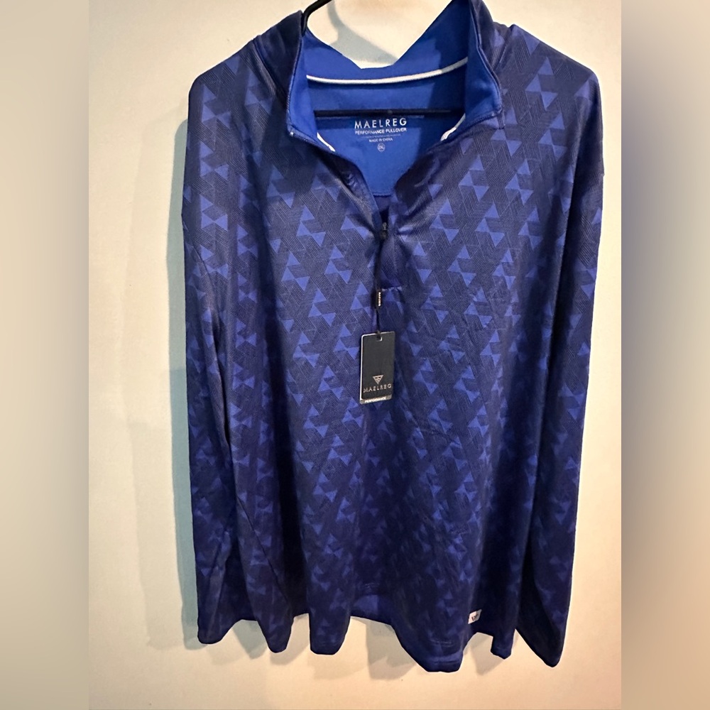 NWT Maelreg Golf Performance Pullover Men 1/4 Zip Blue Size 2XL Wicking Stretch